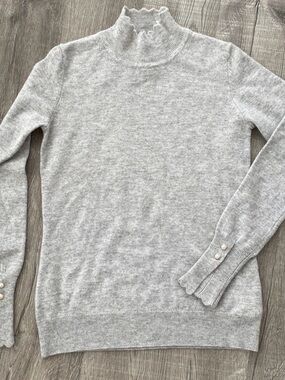 Nanette Lepore Heather Gray Mock Neck Sweater with Button Cuffs